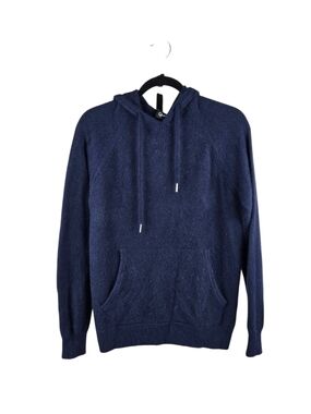 Quince Mongolian Cashmere Pullover Hoodie Kangaroo Pocket Navy Large